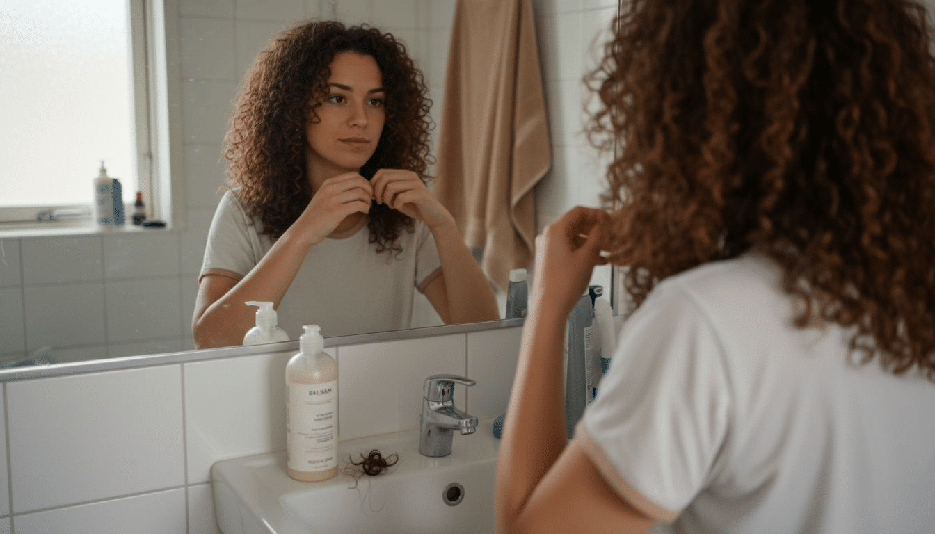 En kvinde fordeler hårcreme i sine krøller