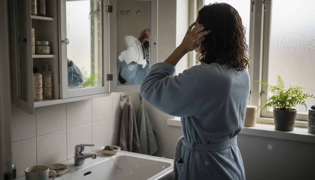 En kvinde forkæler sine krøller med en nærende hårkur.