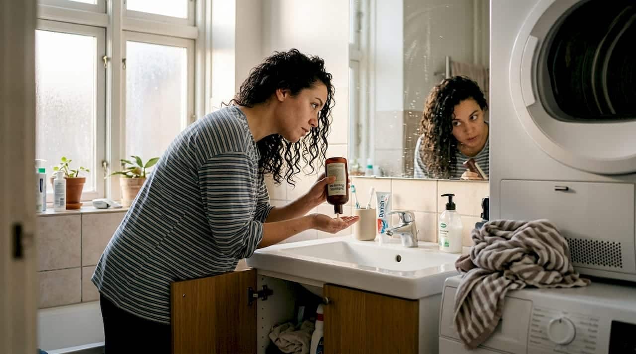 En kvinde vasker sit krøllede hår med shampoo