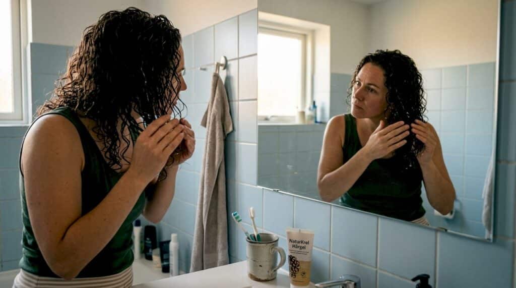 En kvinde fordeler hårgelé i sine krøller