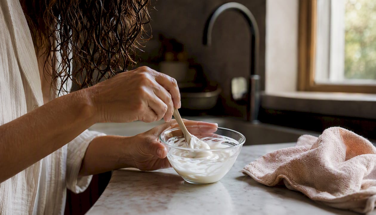 Proteinbehandling til krøllet hår blandes