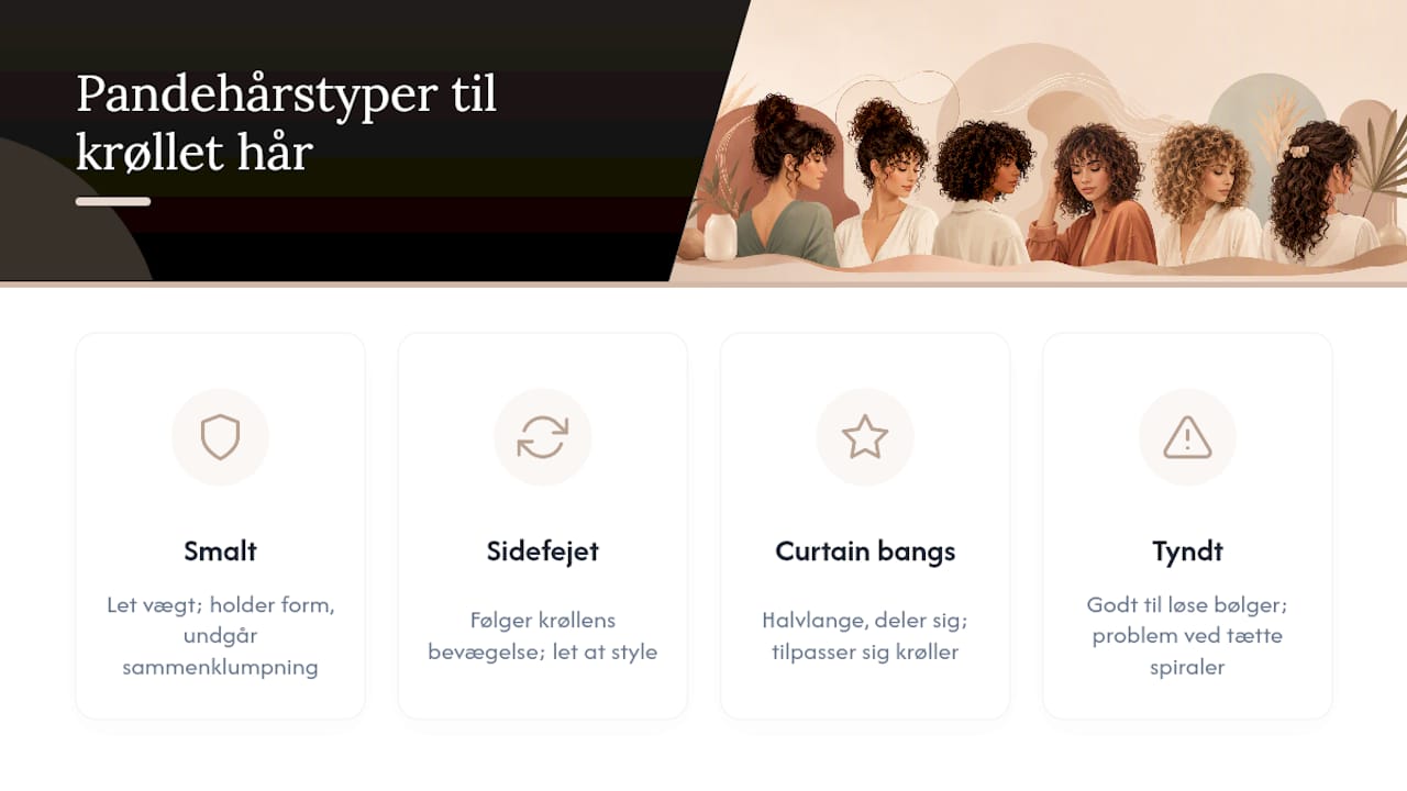 Fire forskellige typer pandehår til krøllet hår