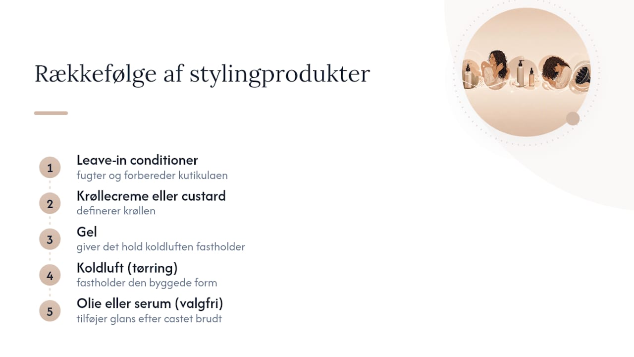 Rækkefølgen for stylingprodukter til krøller
