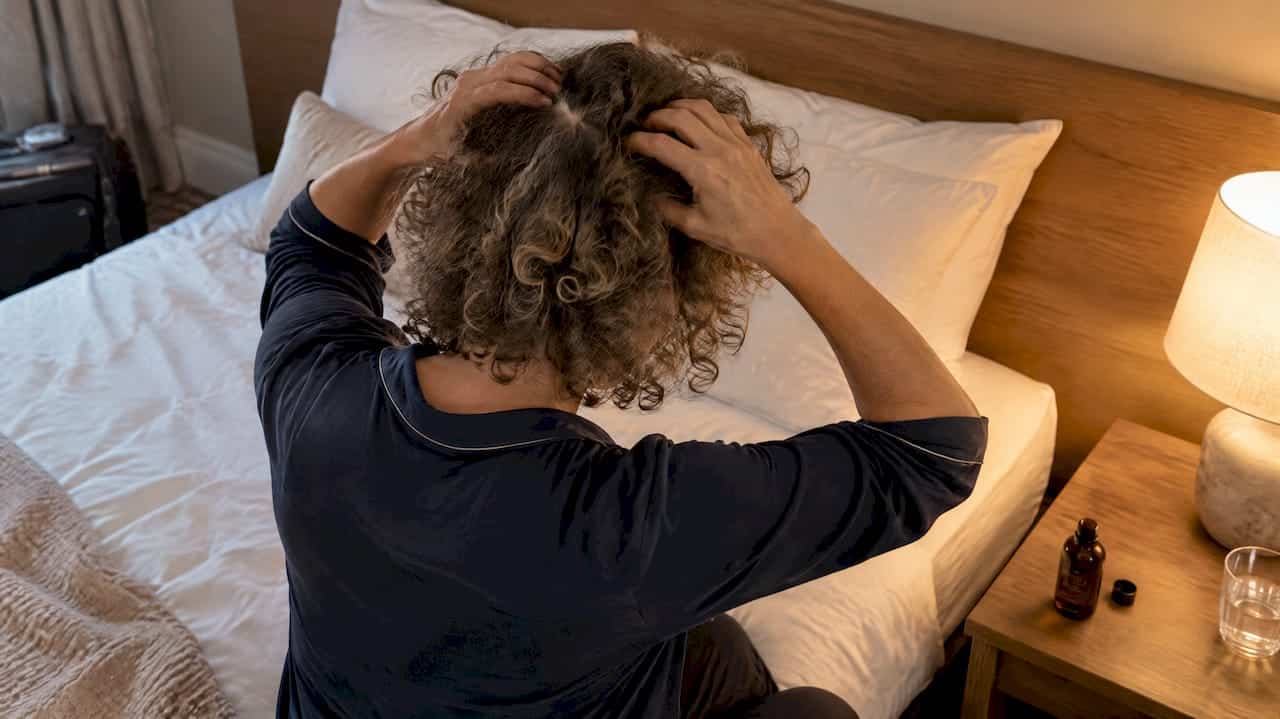 Kvinde masserer olie ind i tør hovedbund