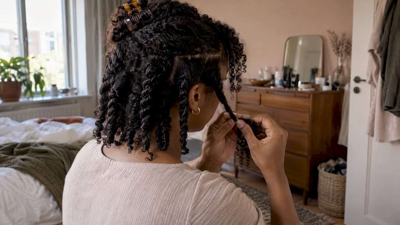 Kvinde laver en løs twist i krøllet hår